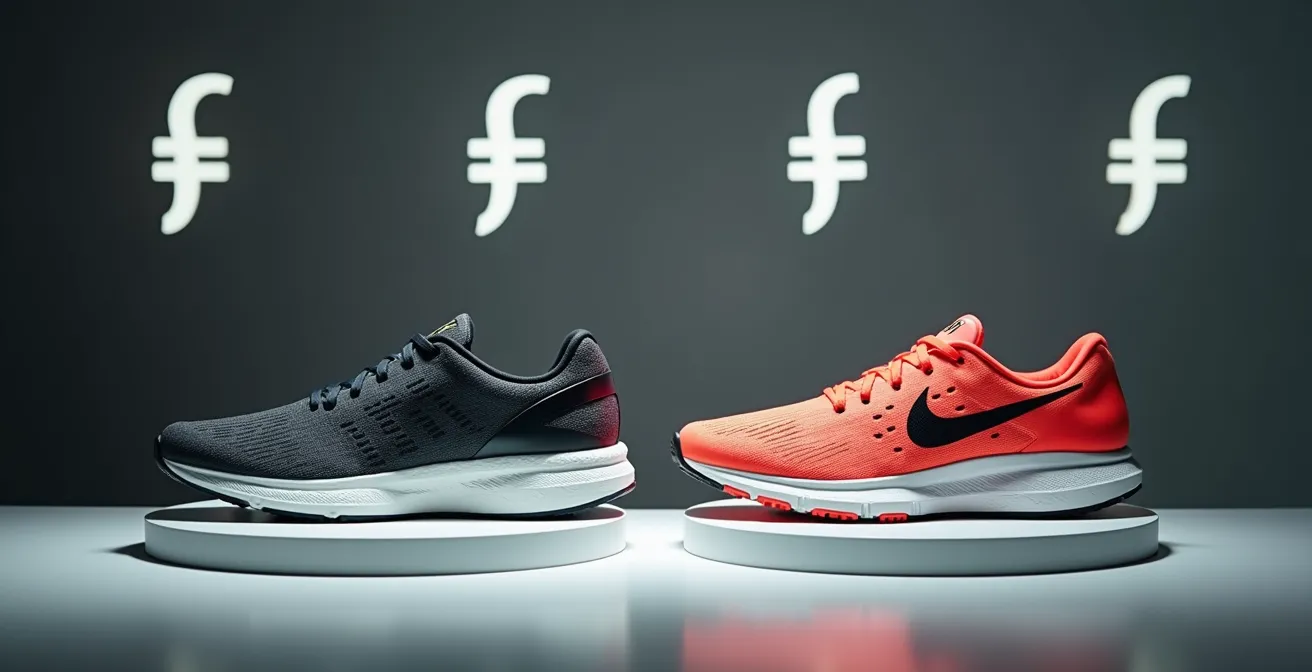 Due scarpe da corsa affiancate mostrando dettagli tecnici identici