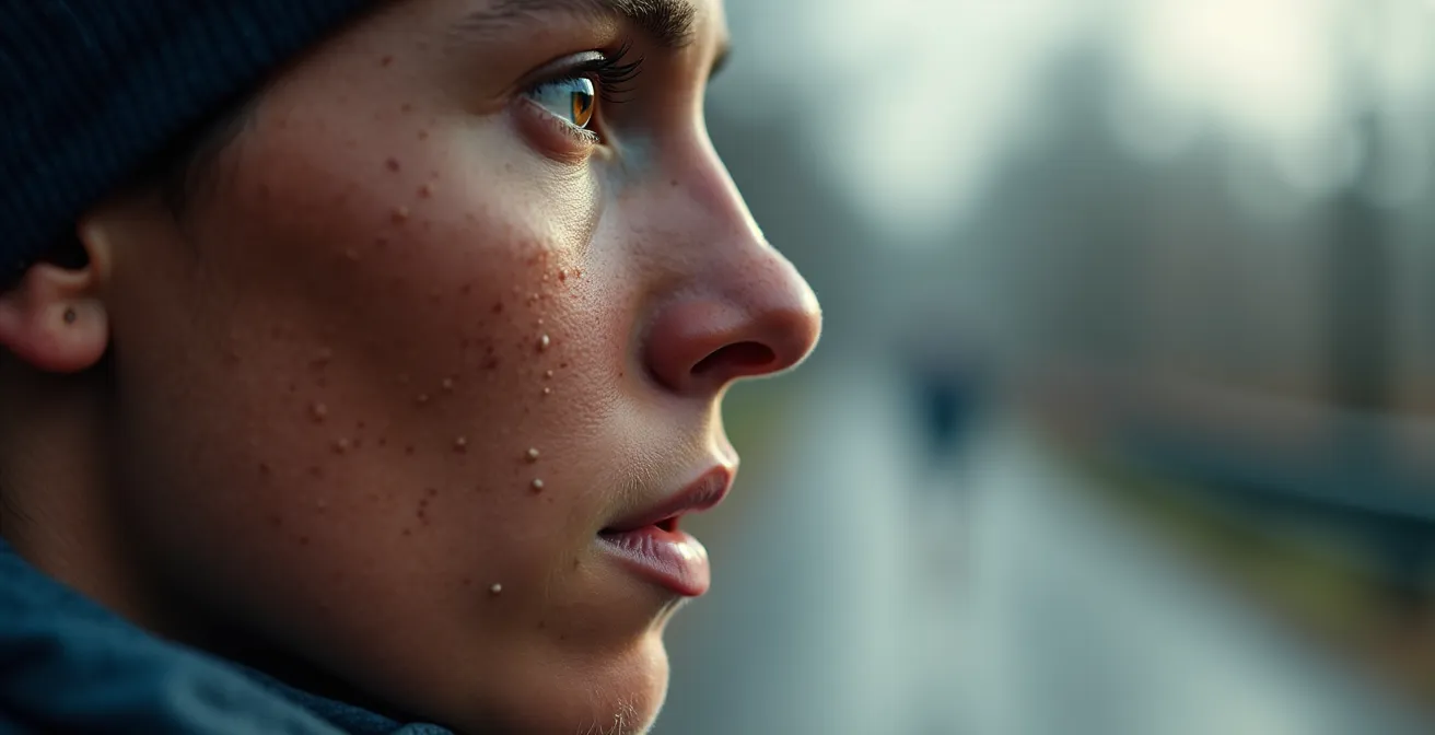 Primo piano di runner che si concentra sul respiro durante la corsa