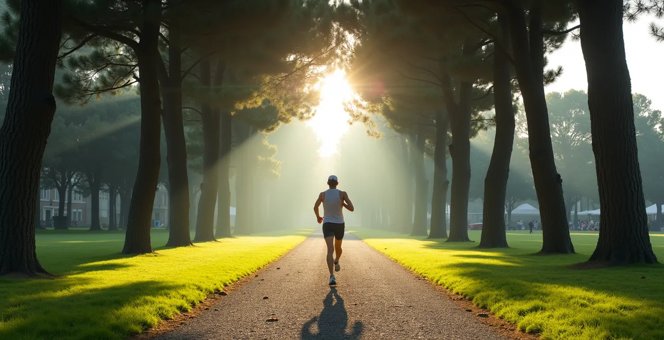 Corridore che si allena con metronomo in un parco urbano italiano