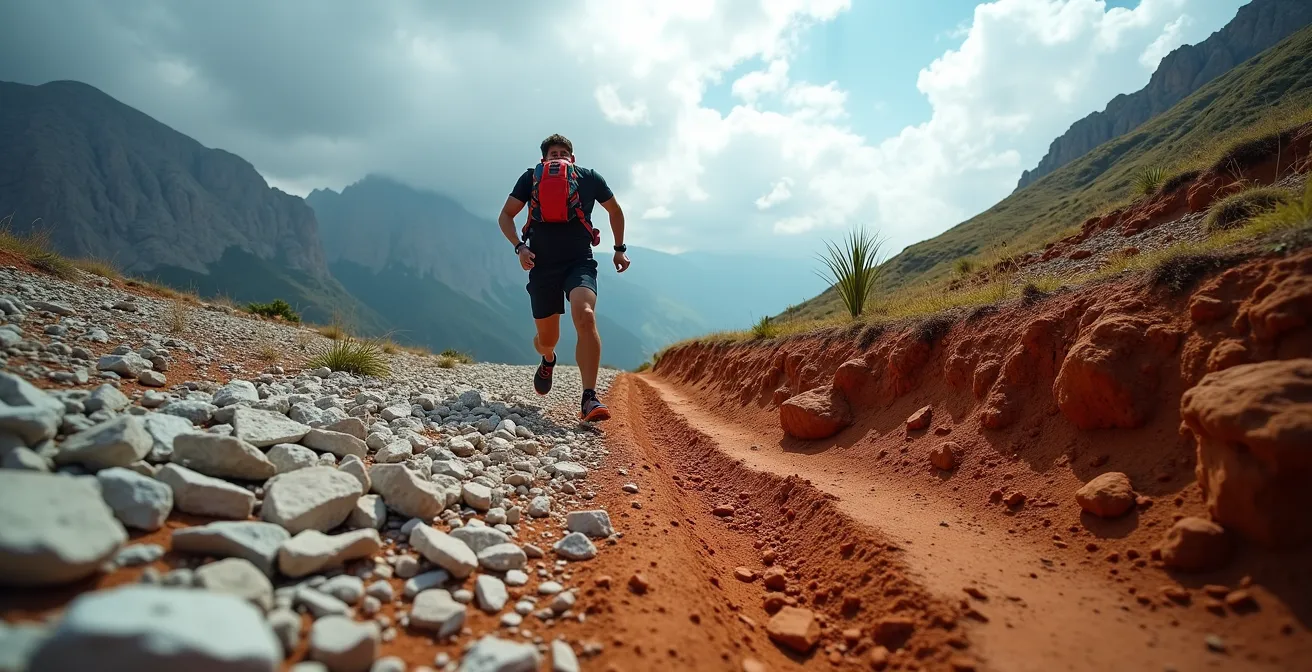 Vista laterale di corridore che mostra differente tecnica di appoggio su terreni diversi