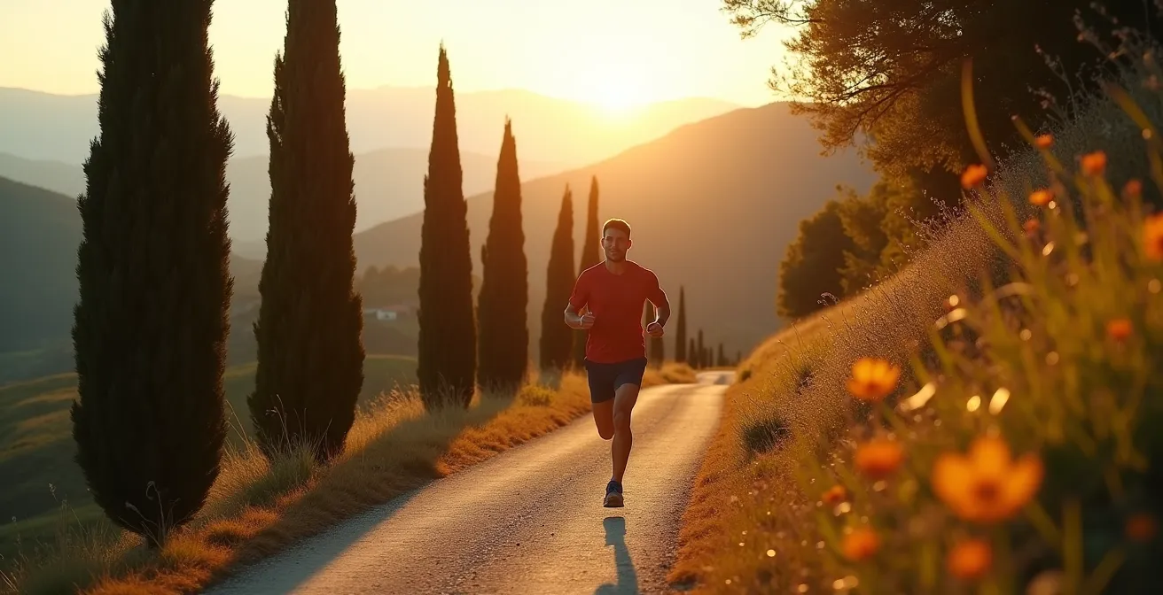 Runner che affronta una salita italiana mantenendo lo sforzo costante con tecnica corretta